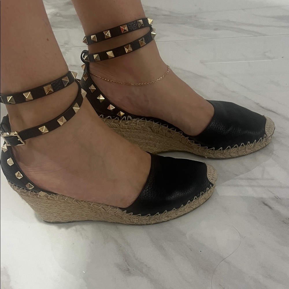 Valentino Black and Gold Studded Espadrilles